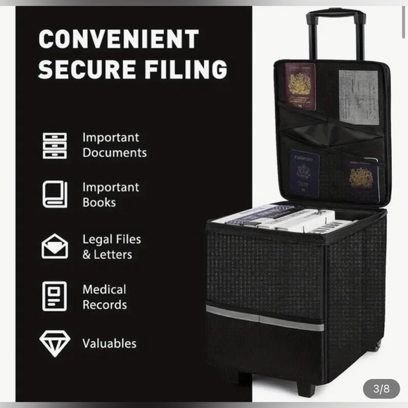 File Box w/ Wheels & Extendable Handle, Document Storage Box - Picture 3 of 7